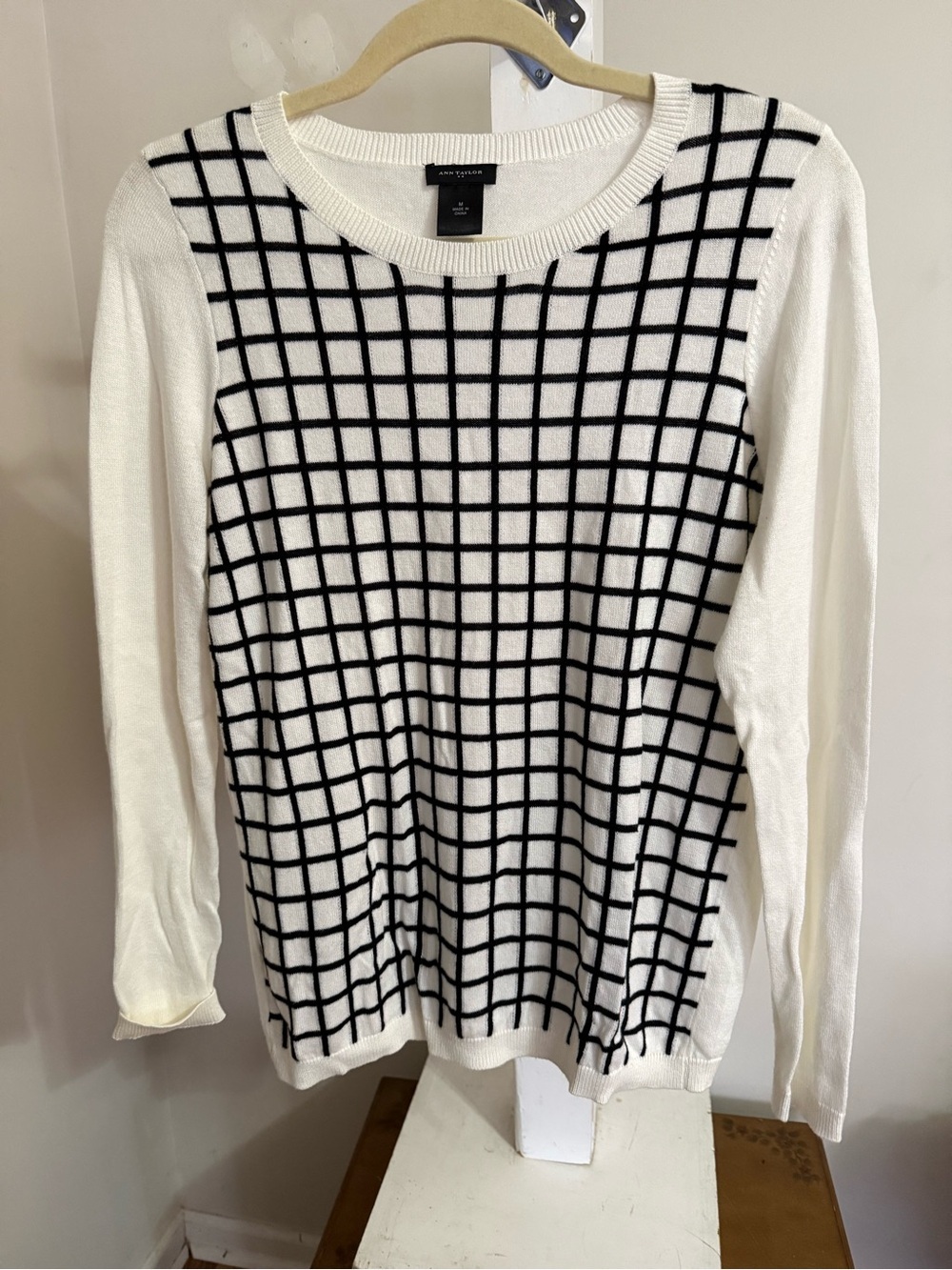 Ann Taylor Windowpane Pattern Crewneck Sweater